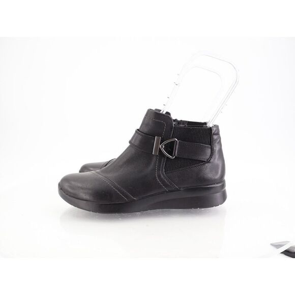 Clarks Women's Boots Ellowyn Strap Size 7.5 Black Leather Wedge Size Zip Comfy - Picture 3 of 11